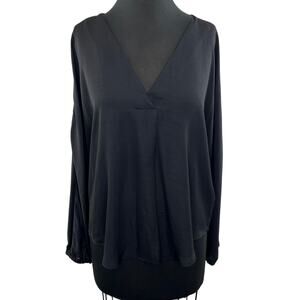 Anthro DOLAN Black Long Sleeve V-Neckline Elastic Cuff Pullover Polyester Top L